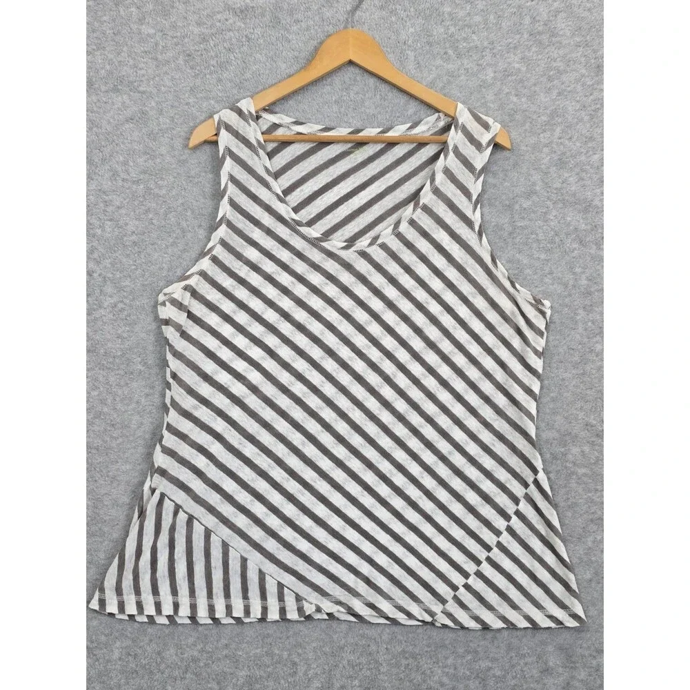 Garnet Hill XL Linen Gray White Asymetrical Stripe Sleeveless Tank Top Shirt